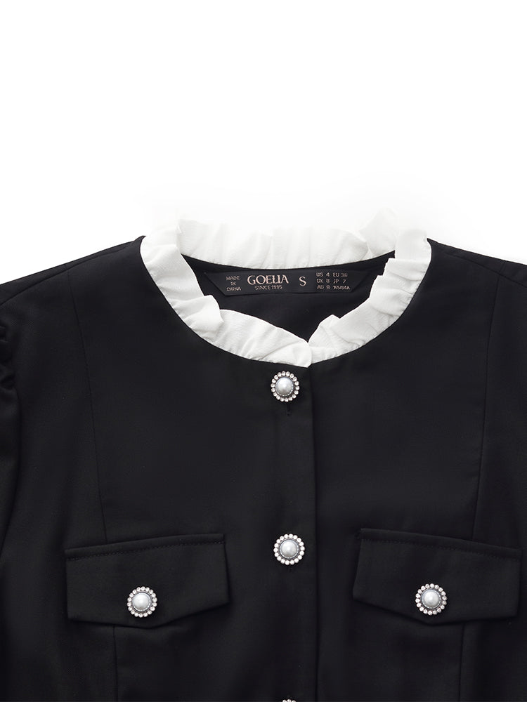 Fırfır Süslemeli İnci Düğmeli Kadın Mini Siyah Spor Elbise