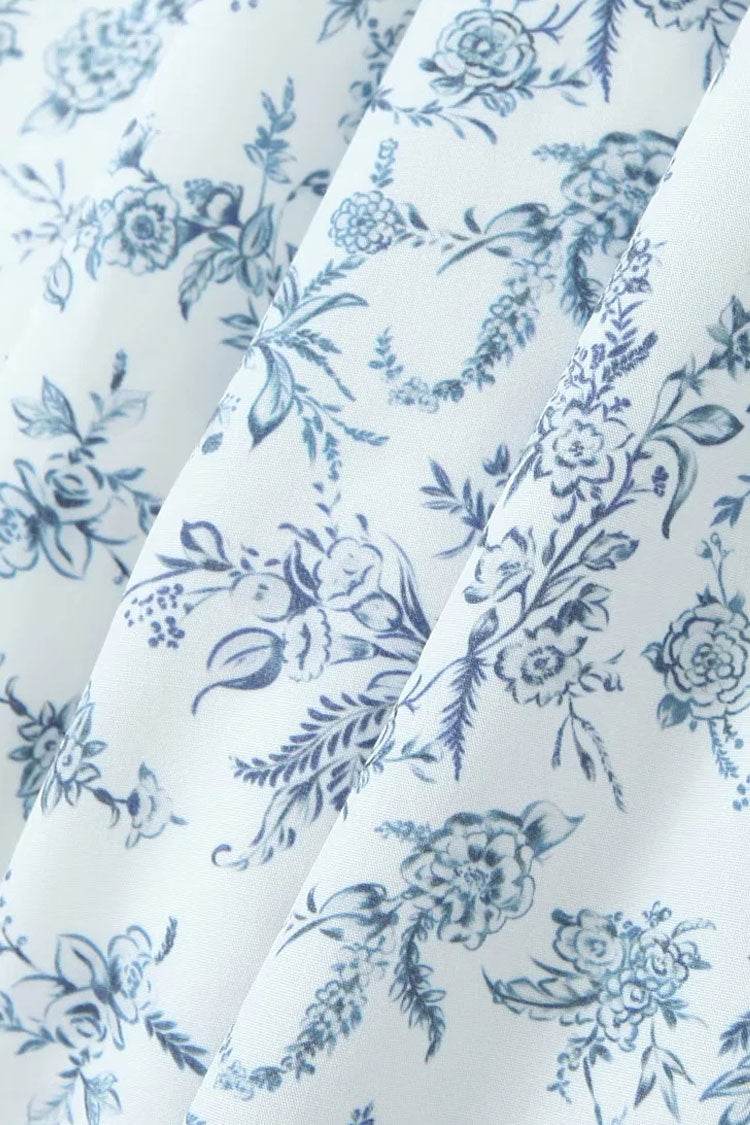 Fransız Stili Çiçek Desenli Straplez Midi Elbise