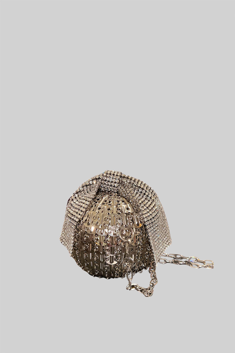 Küre Şekilli Metalik El Çantası, Parıltılı Süslemelerle - Gümüş