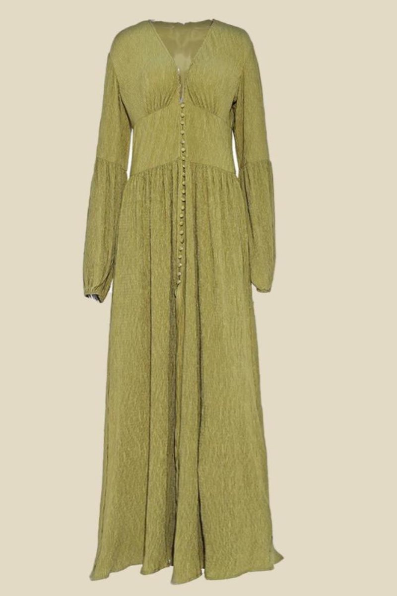 Giselle V-Yaka Pilili Sütannesi Maxi Elbise