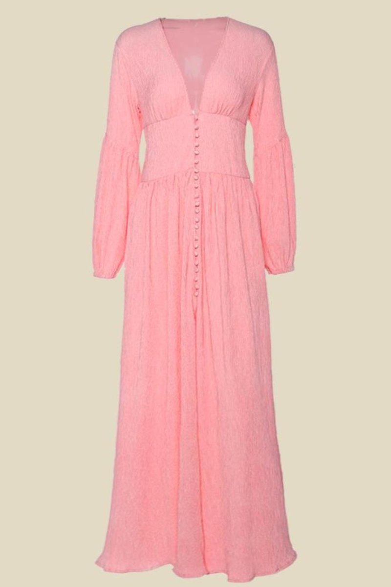 Giselle V-Yaka Pilili Sütannesi Maxi Elbise