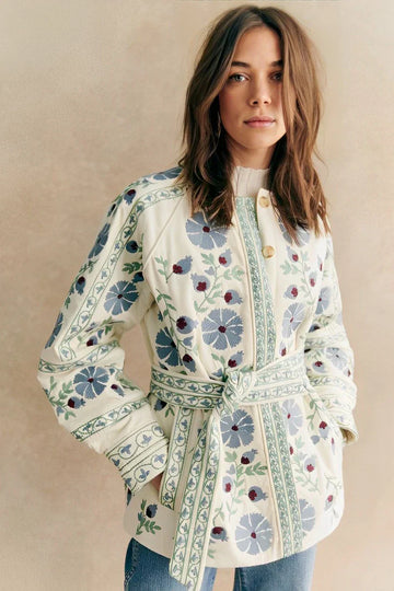 Bağcıklı Patchwork Kapitone Ceket