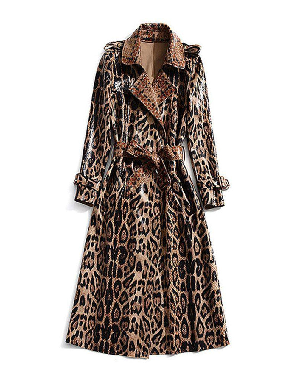 Zarafet Leopar Desenli Trençkot-Mont