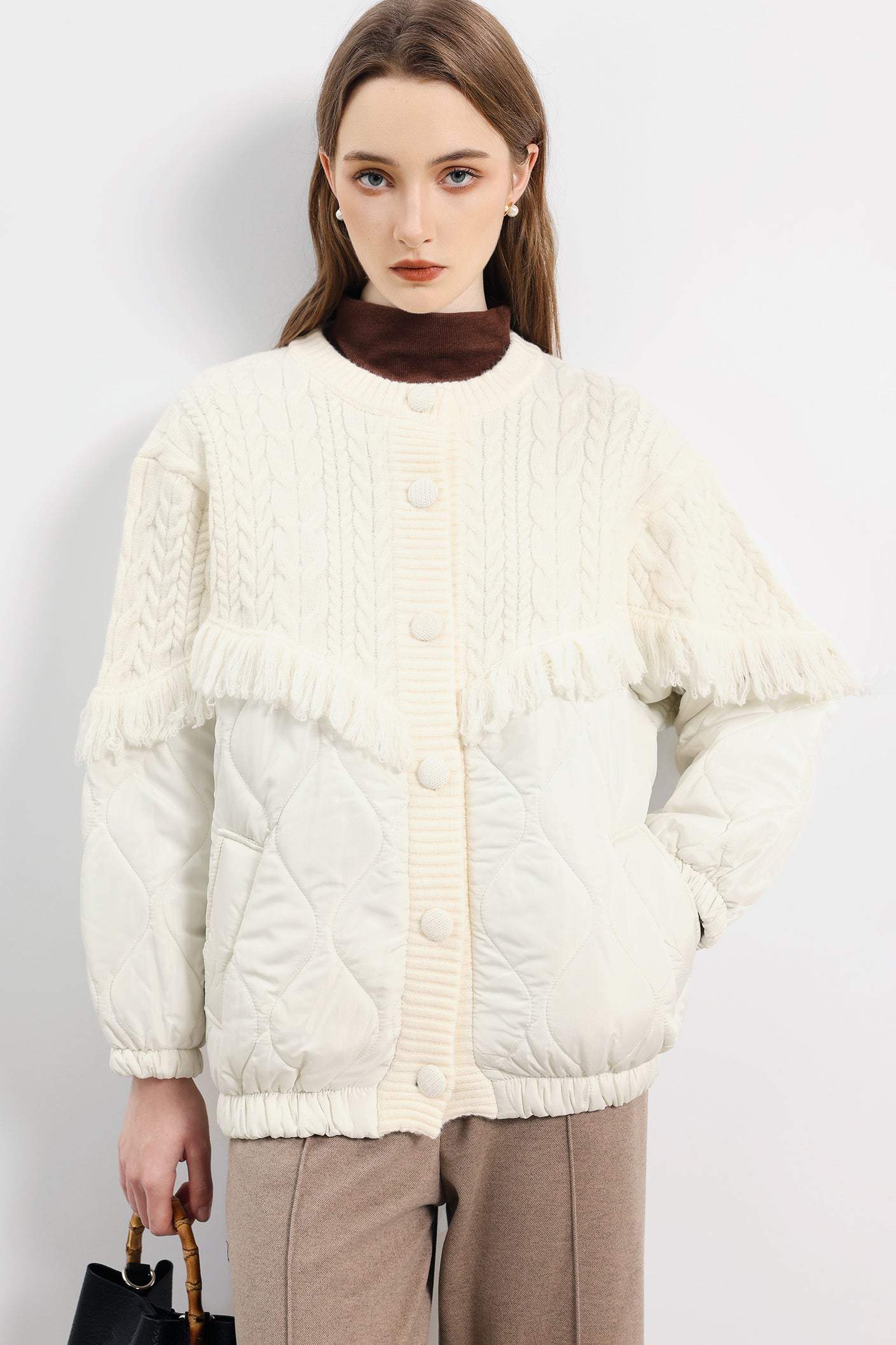 Aran Saçak süslemeli örgü Ceket