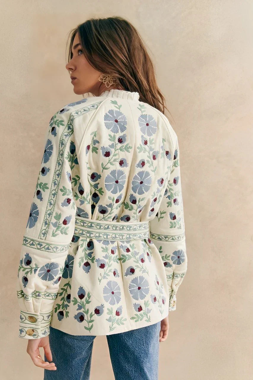 Bağcıklı Patchwork Kapitone Ceket