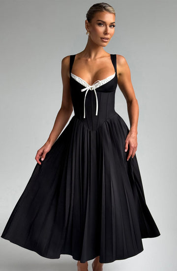 Natassia Midi Elbise - Siyah/Beyaz