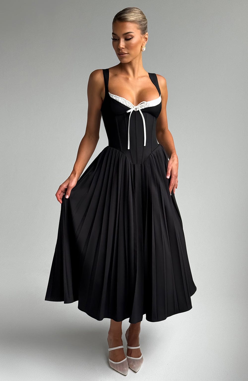 Natassia Midi Elbise - Siyah/Beyaz