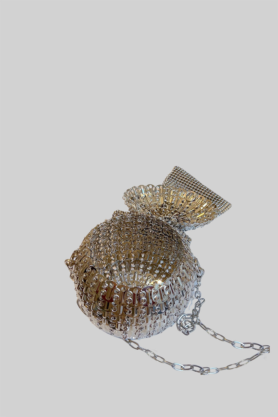Küre Şekilli Metalik El Çantası, Parıltılı Süslemelerle - Gümüş