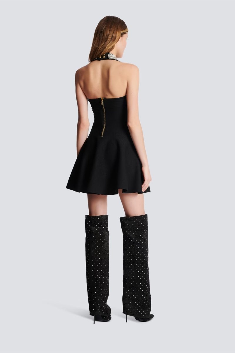 Patricia Crystal Süslemeli Halter Mini Örgü Elbise