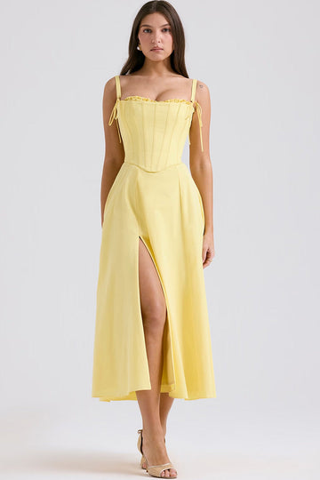 Seksi Korse Straplez Yüksek Bel Midi Elbise