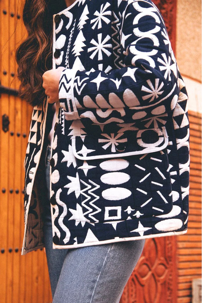 Kapitone Çiçek Desenli Ceket