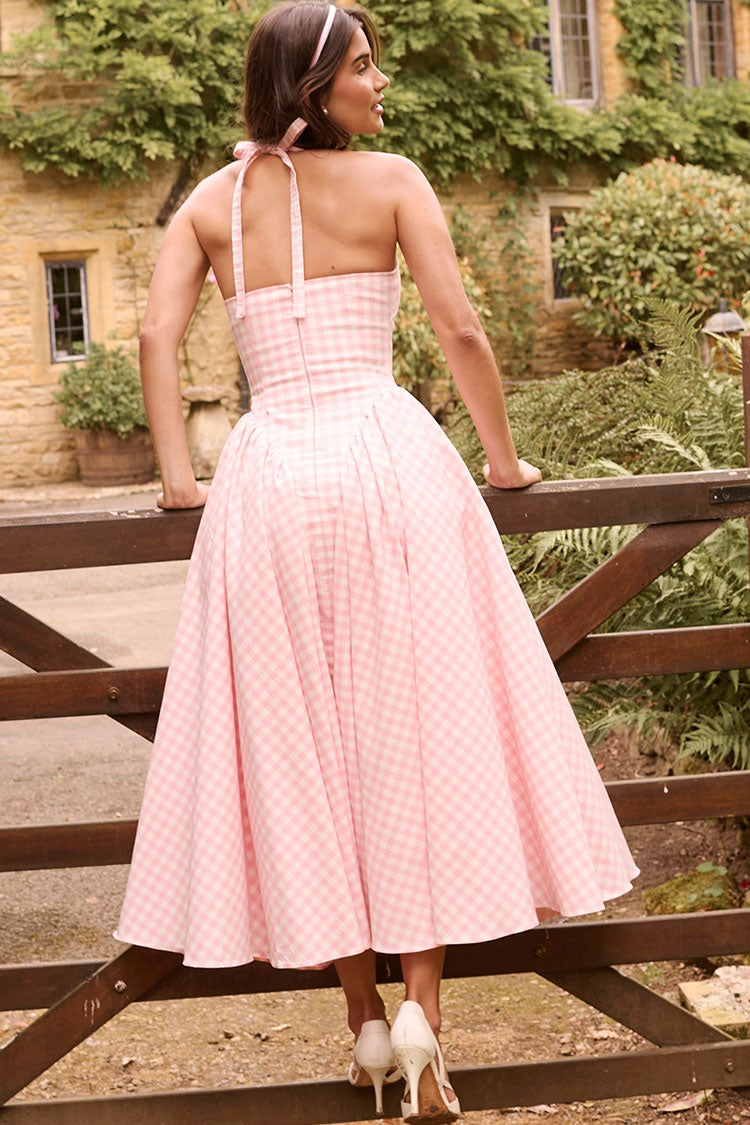 Vintage Pötikare Damla Bel Tatil Midi Elbise